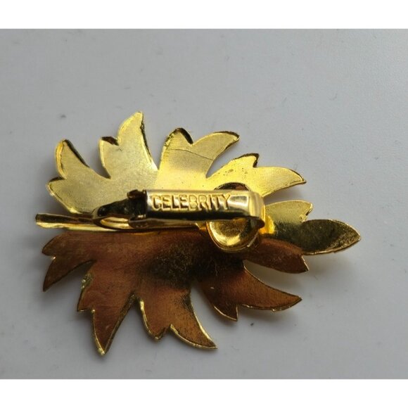 Vintage Celebrity NY Juliana Leaf Brooch & Earrings Set Gold Tone - Picture 5 of 6